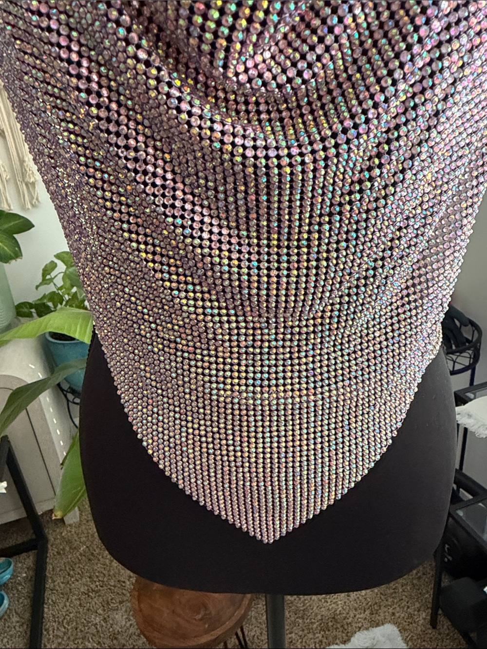 Iridescent Pink Rhinestone Halter Chain Top - Picture 7 of 8